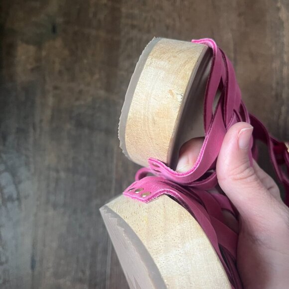 LOFT Woven Leather Clog Sandals Hot Pink Size 7.5M - Picture 5 of 6